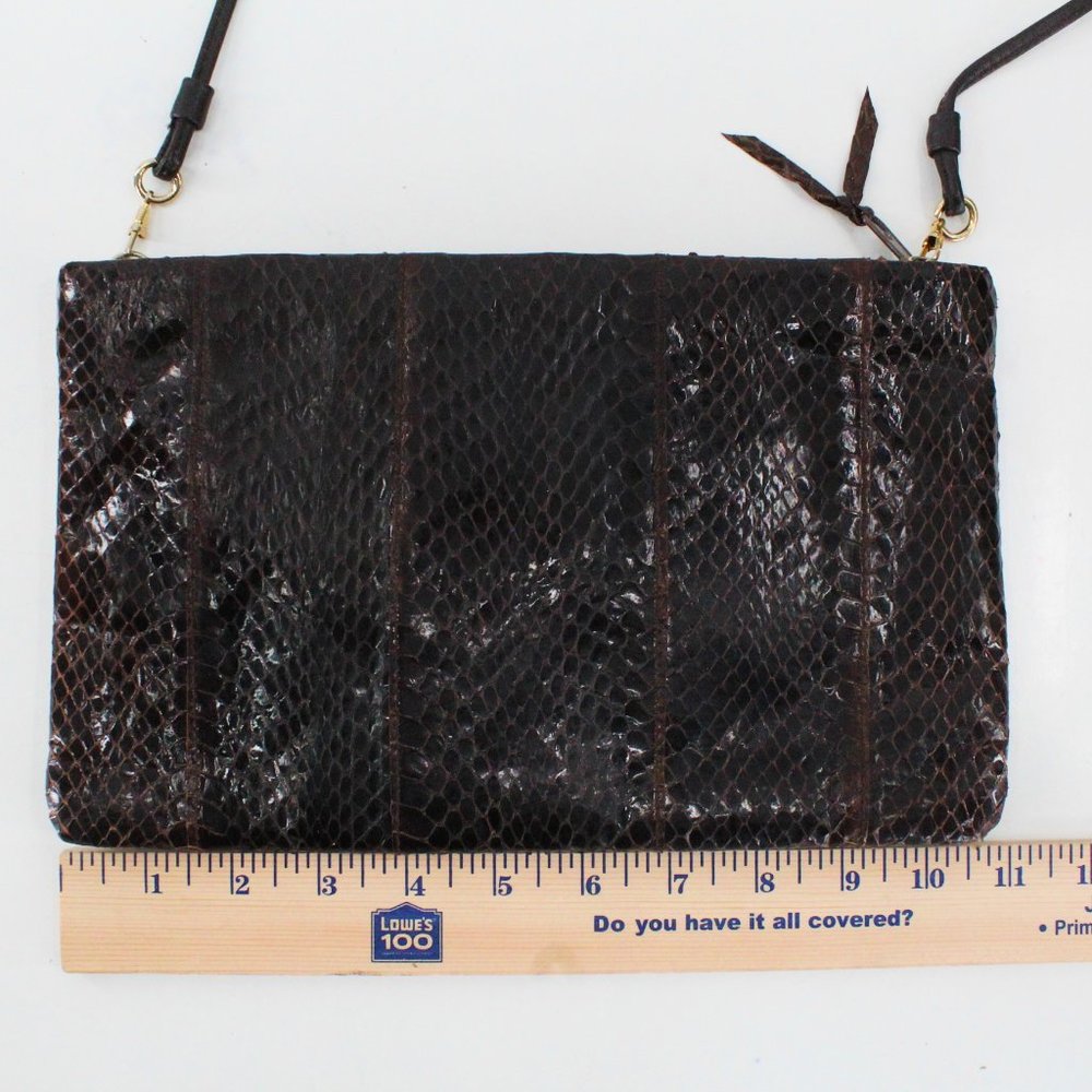 VTG 70s Genuine Snakeskin Purse Convertible Strap Clutch Dark Brown Shoulder Bag - Picture 14 of 14